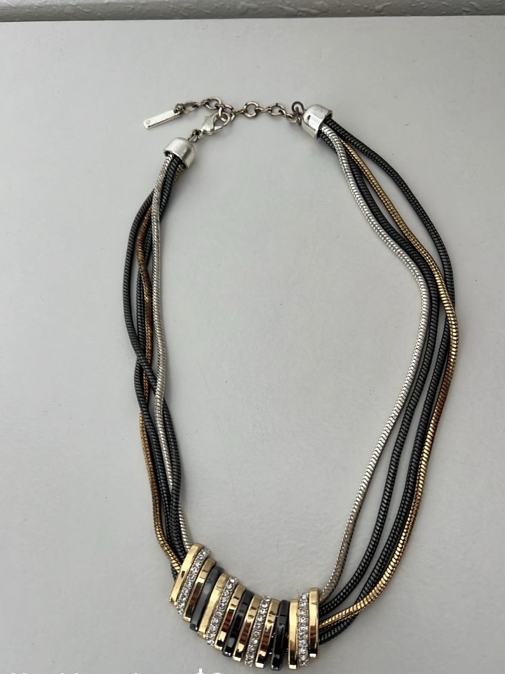 Multi-Chain Black, Gold & Silver Statement Necklace